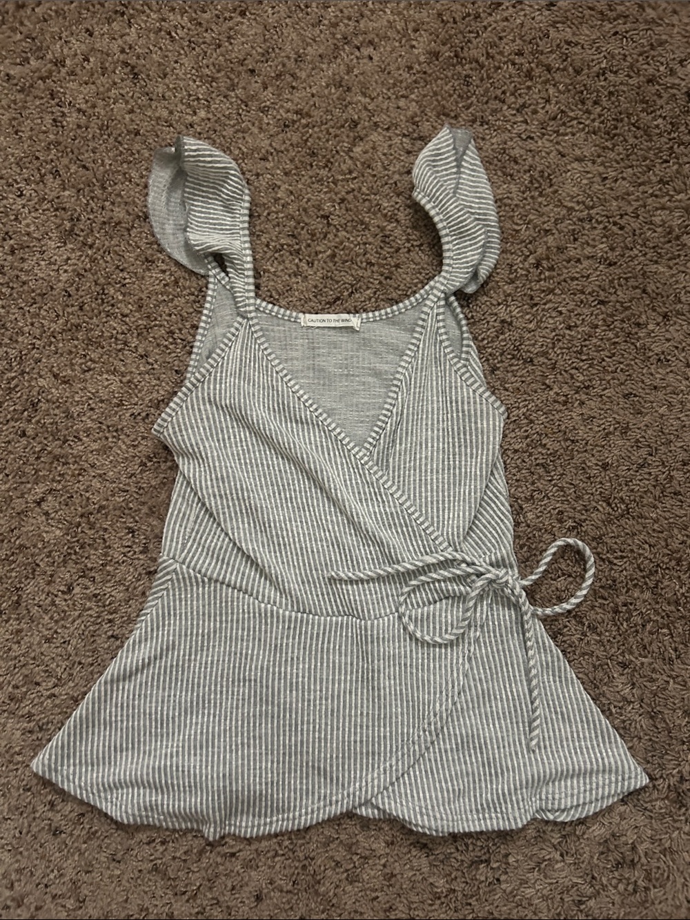 T.J.Maxx Gray and White Striped Wrap Tank Top